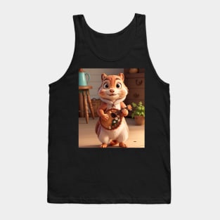 Aesthetic Cottagecore Floral Cute Squirrel Playing Banjo Tank Top